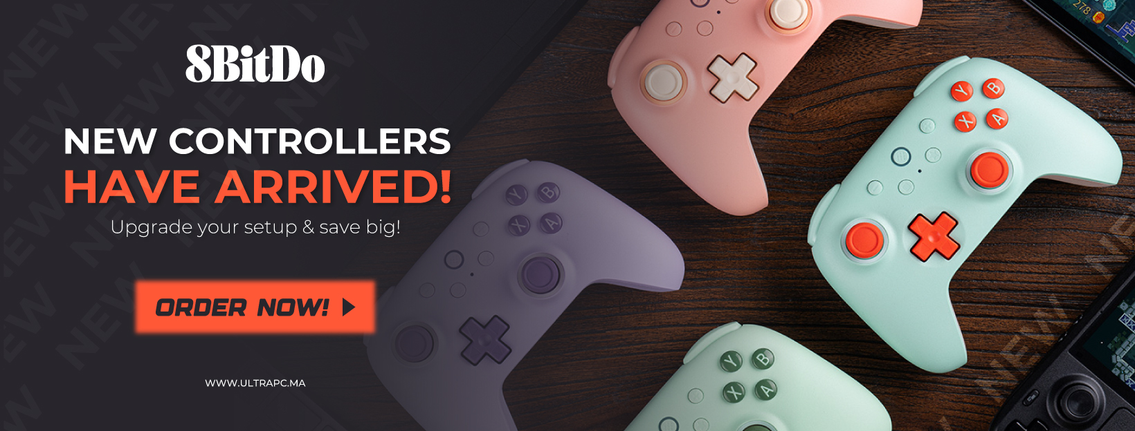 8BITDO GAMING CONTROLLERS BANNER, 8BITDO, ULTRAPC.MA, BANNER